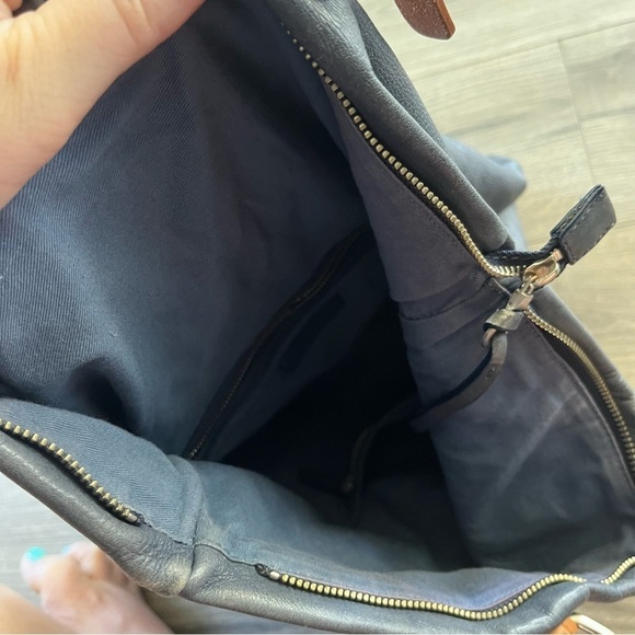 Christopher Kon Womens Bag Blue Leather Tan Brown Straps Slouchy - Picture 6 of 10